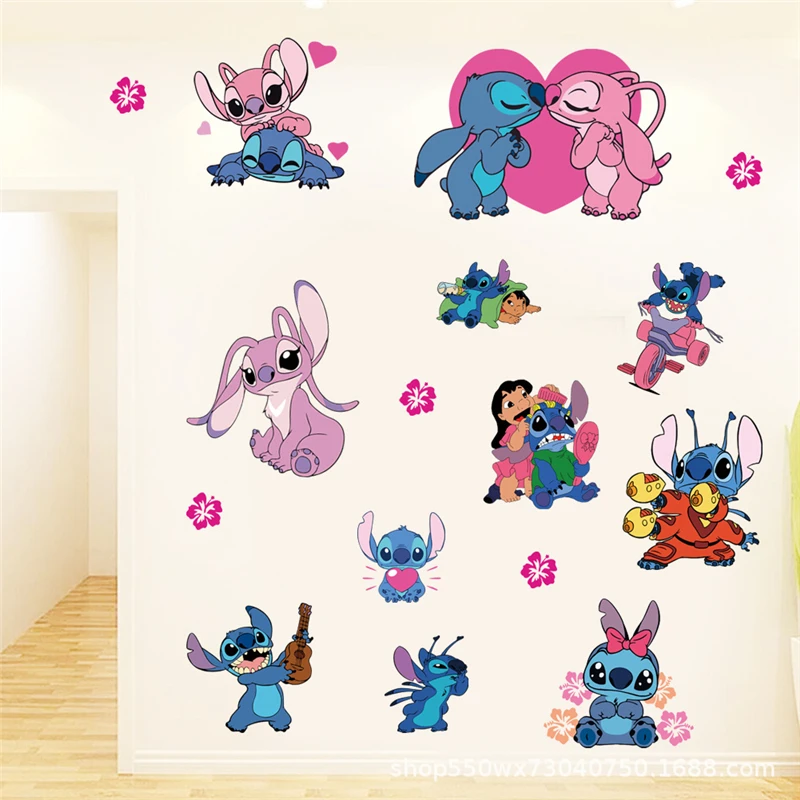 Wall Stickers Cartoon Lilo & Stitch Movie Wall Stickers For Kid's Room Kindergarten Living Room Wall Decoration Animated Poster Art Mural
