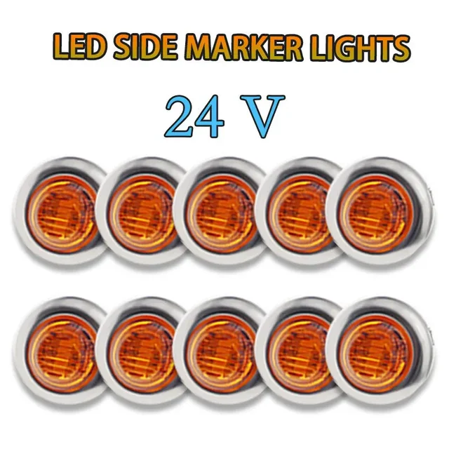24V 10pcs 3LED 3/4" Round Amber Trailer Chrome Side Marker Lights Trucks Tractors Clearance Lights Lamp Bullet Lamp