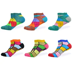 6 Pairs Colorful Harajuku Grid Pattern Cotton Ankle Socks - Unisex Novelty Fashion - US(7-12) EU(39-46) (6 pairs-1)