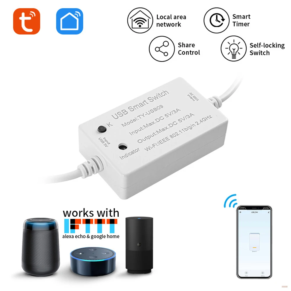 Tuya WIFI Smart USB Circuit Breaker Module 5V 3A Switch APP Control RF433 On-off Controller Alexa Google Home Voice Control smart switch circuit breaker
