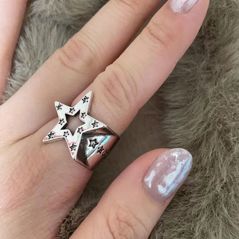 

Fashion Hollow Star Rings Simple Metal Five Pointed Star Adjustable Ring for Women Men Party Jewelry Accessories Gifts