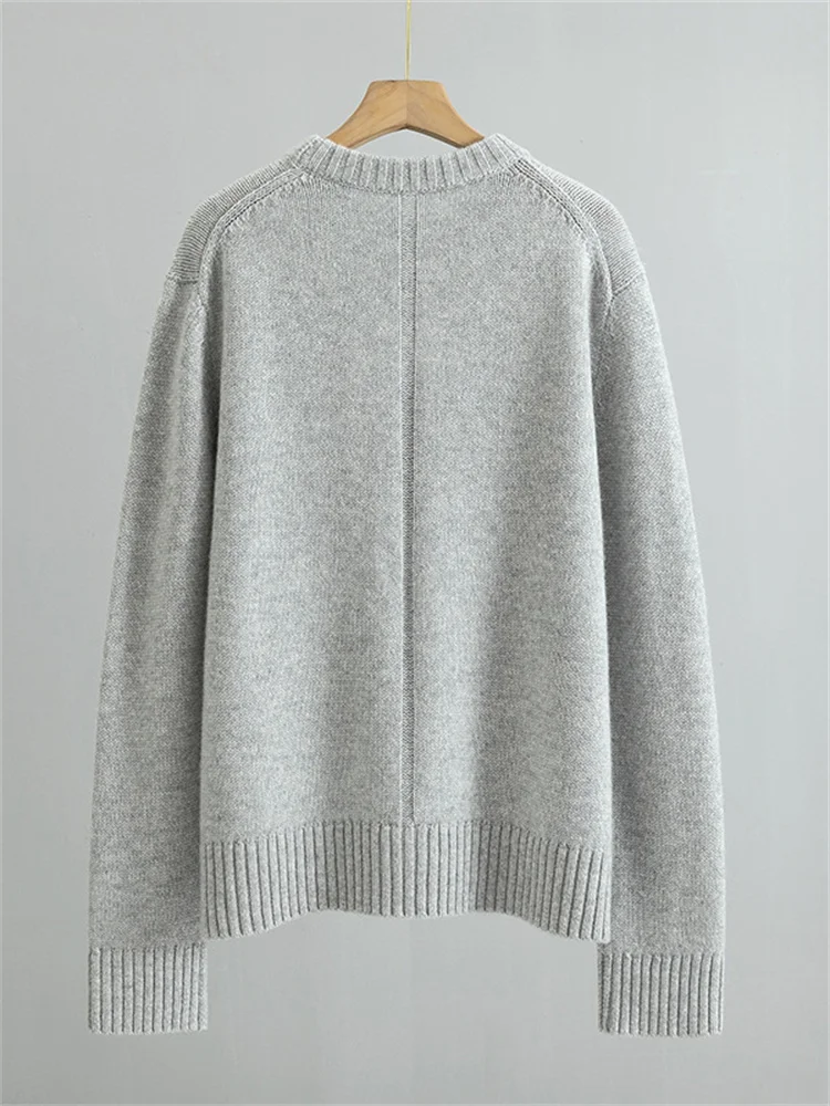 Women's 100% Cashmere Thickened Knit Sweater Round Neck Back Stitching Design Ladies Long Sleeve Knitwear Tops for Winter New 6