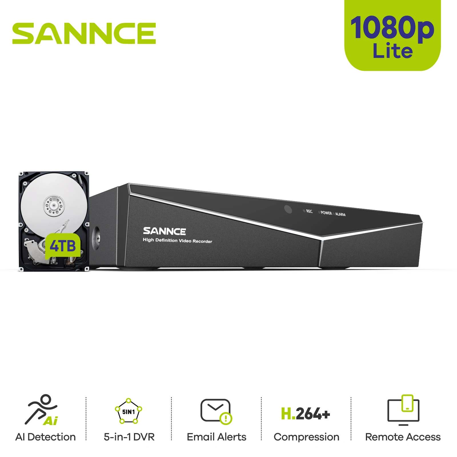 Sannce 1080N 4 Canali 5 In 1 Dvr Sicurezza Cctv Dvr 4Ch Dvr Ibrido Supporto Ahd Tvi Cvi Cvbs Telecamera Ip