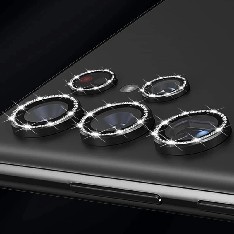 Bling Diamond Glass Camera Lens Protector with Ring Cap Locator