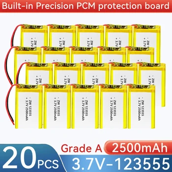 Batteria 3.7V 2500mAh 123555, Batterie Ricaricabili agli Ioni di Litio Polimeriche, Batteria al Litio Integrata, Sostituzione per 124060 104060