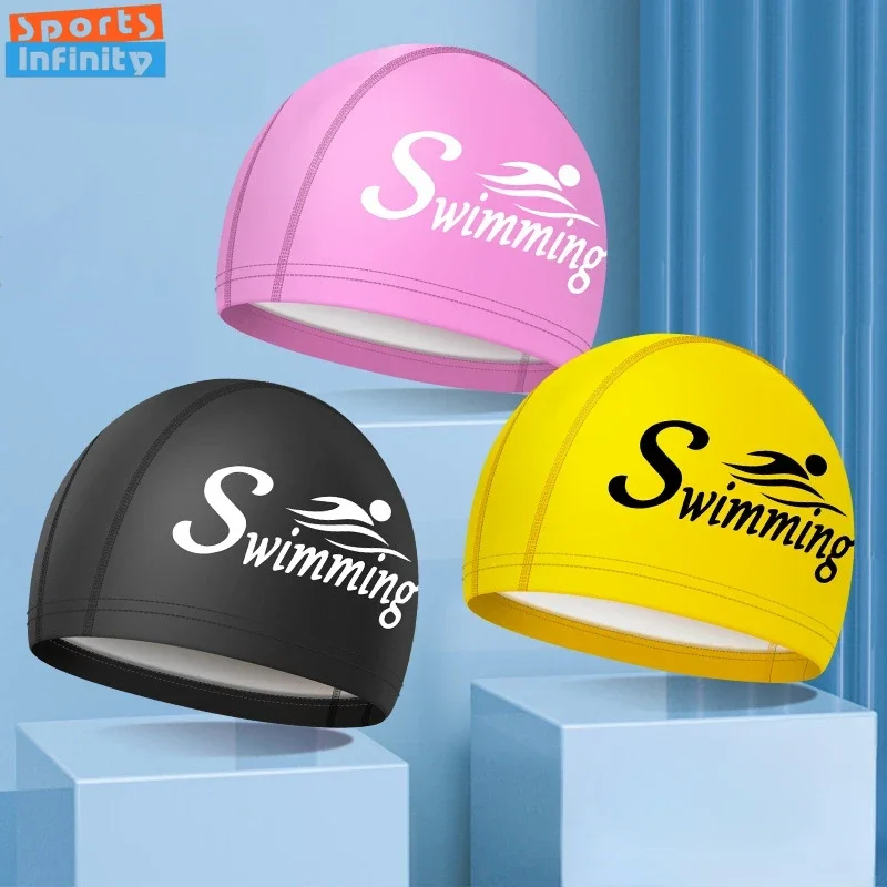Fashion Swim Caps for Women Men Large Size Long Hair Ear Protection Swimming Caps PU Waterproof Letter Printed Swimming Cap 4