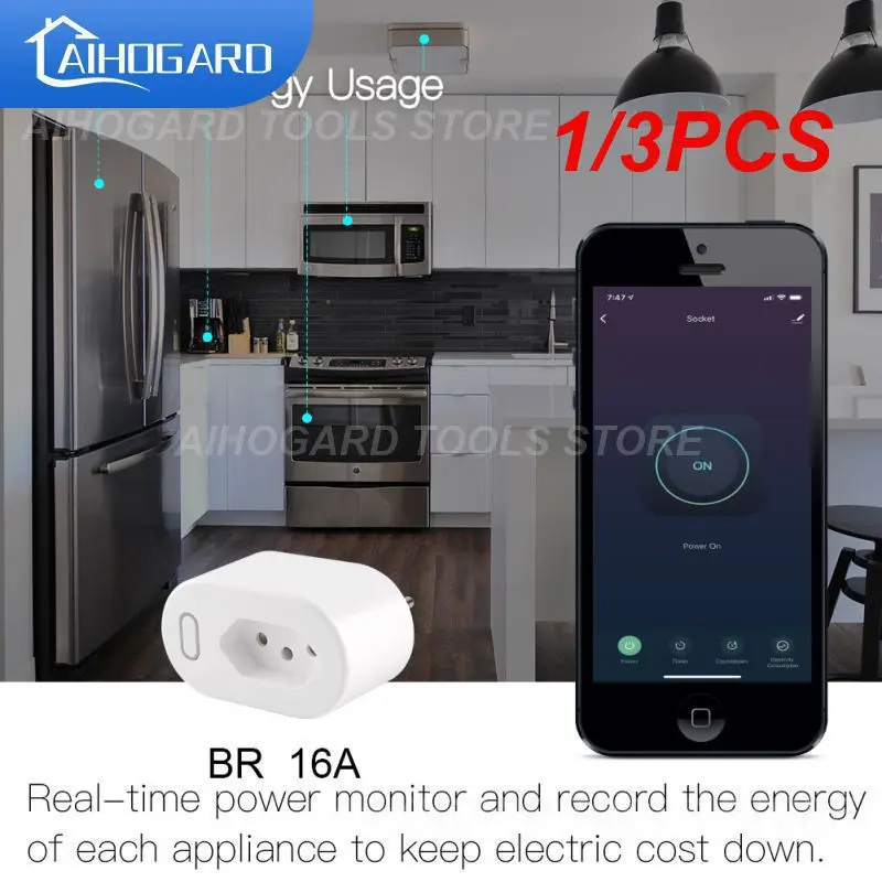 

1/3PCS Tuya 16A/10A Brazil Standard Smart Plug with Power Monitor, Smart Life APP WiFi Smart Socket Works for Home, Alexa