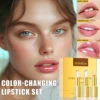 Make up 3pcs Lipstick Set Flower Jelly Crystal Clear Long Lasting Lips Color Change Pink lip gloss Cosmetics