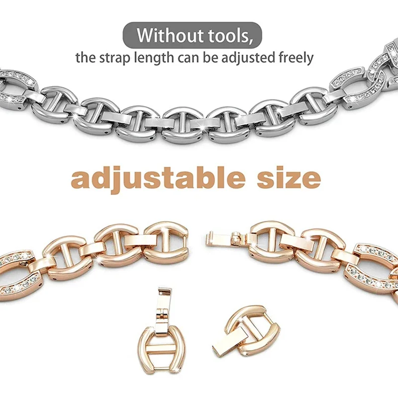 Elegant Stainless Steel Diamond Link Watchband Bracelet - Metal Strap Accessory