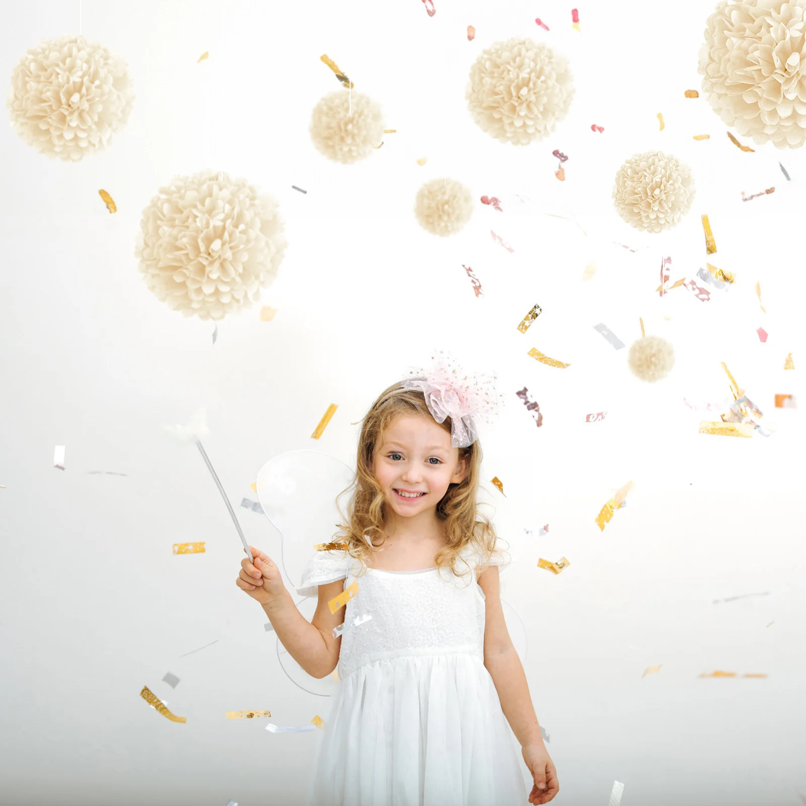 1 Pz Set 7.8 Pollici Di Carta Bianca Fiori Di Carta Decorazioni Per La Festa Di Compleanno Pom Pom Palline Di Carta Appese Fiori Di Tessuto Pom Pom