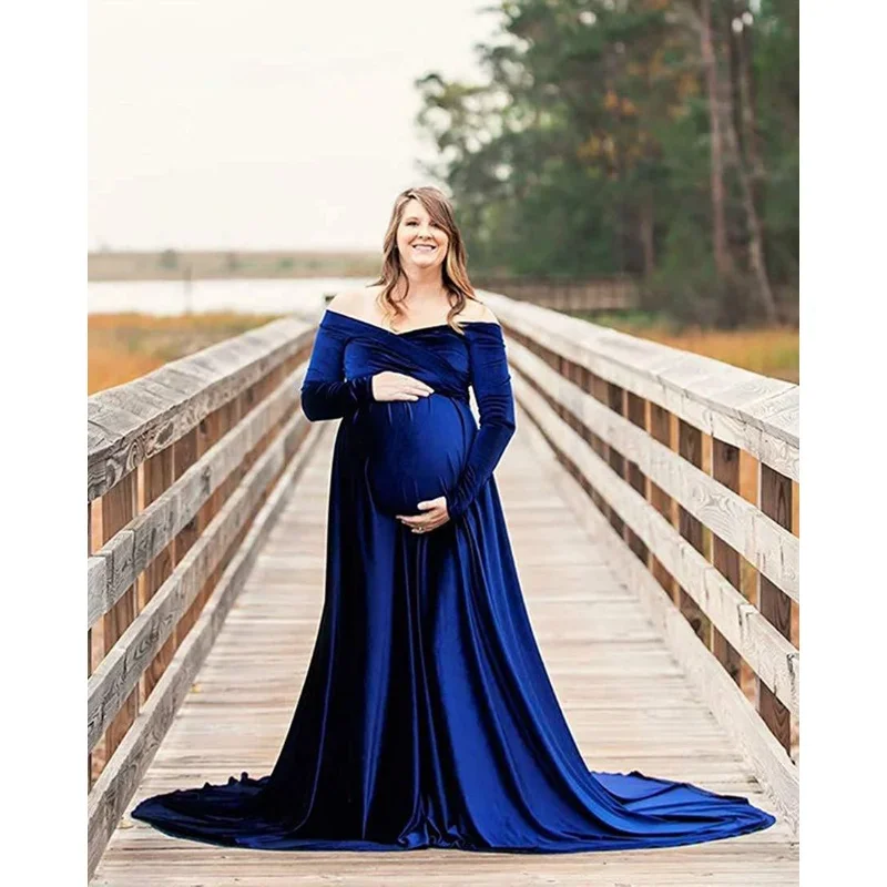 

Модное бархатное платье из хлопка с V-образным вырезом и открытыми плечами для беременных женщин реквизит для фотосъемки одежда