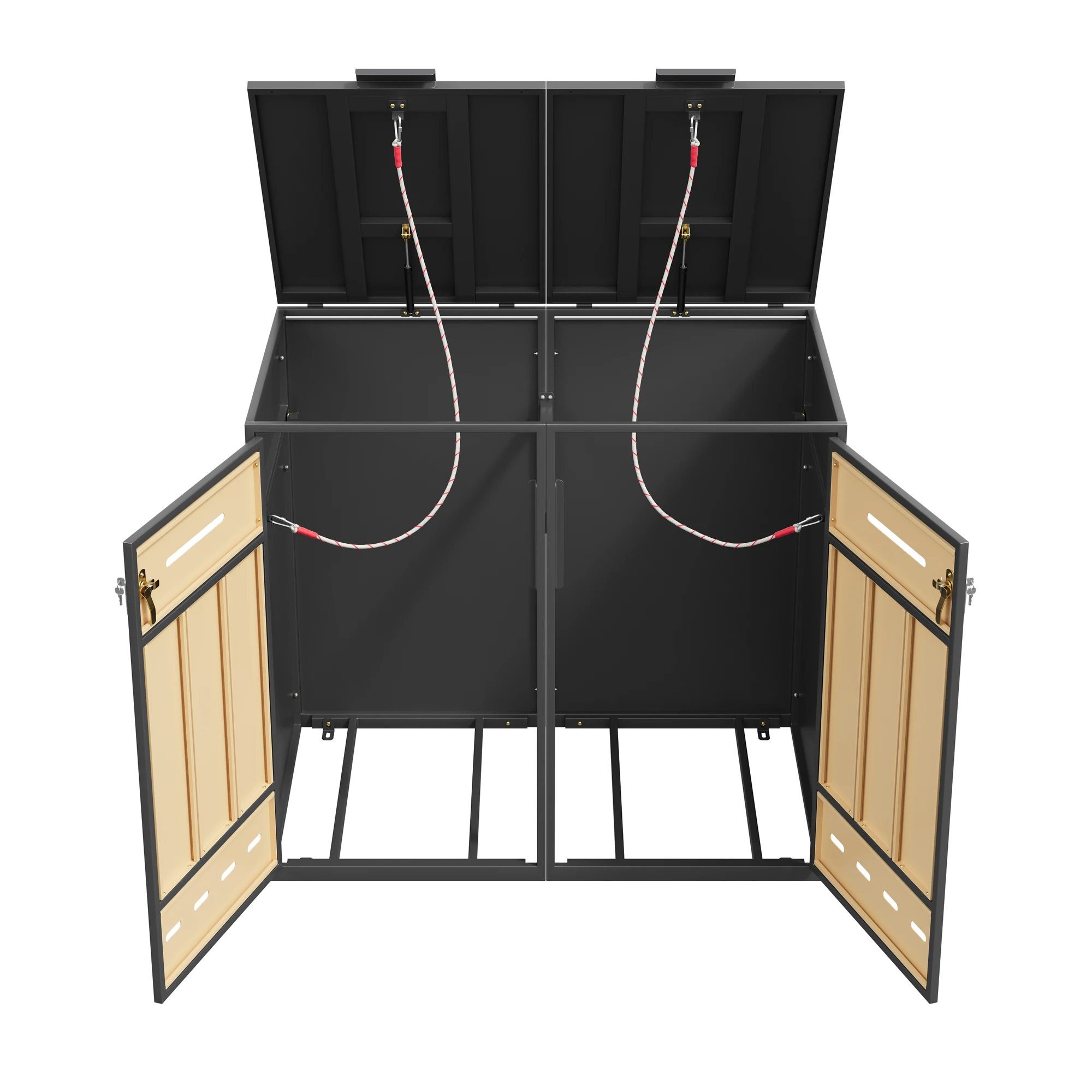 Mülltonnenaufbewahrungsbox für zwei 120-240L Behälter, mit Belüftungslöchern, Fächern, Schlössern und zwei Türen. – Detail 26