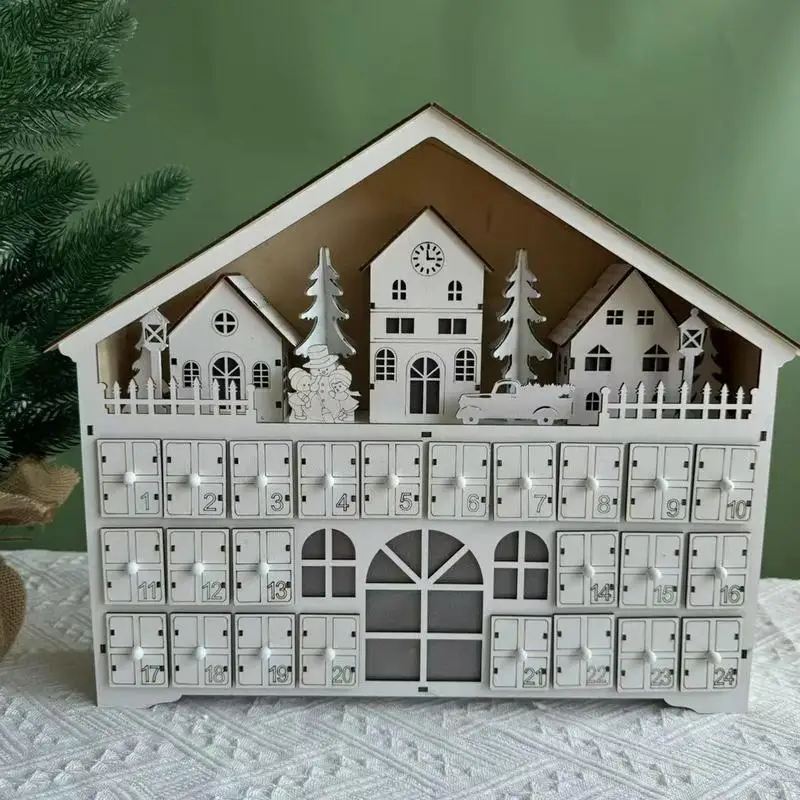 Christmas wooden advent calendars Reusable Fidget Calendar Wood Countdown Calendar 24 Drawers with LED Light