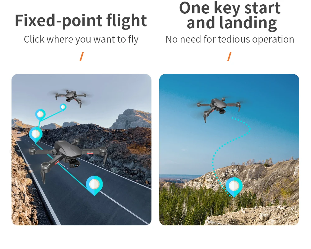 L106 Drone, Onekey start Fixed-point flight and landing Click where you want to fly No need for tedious