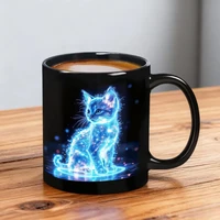 Tasse à café magique thermosensible en céramique, motif chat néon, changeant de couleur, réactive à la chaleur, cadeau pour les amoureux des chats 1