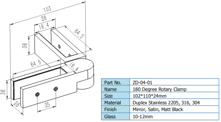 Description Picture 2 of item180 Degree Rotary Clamp Bracket Pool Fencing Balustrade Adjustable Corner Bracket Glass To Glass Corner Clamp