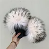 Natural Raccoon Fur Slippers Women Summer Home Slides Fluffy Furry Flip Flops Indoor Outdoor Flat Beach Sandals 3