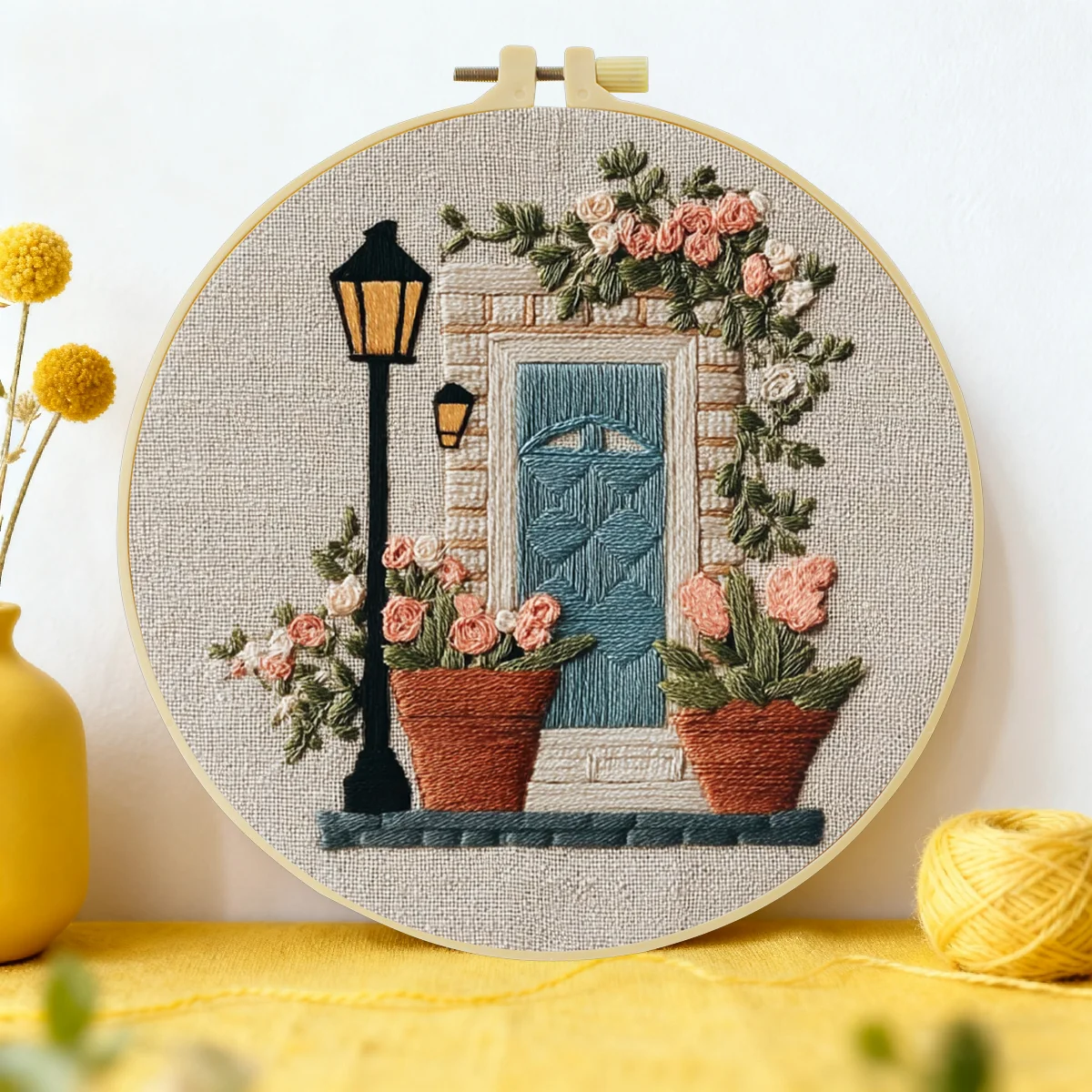 1 Stück 20X20CM/15X15CM 7,87/6,3 Zoll Tür-Stickerei-Starter-Kit DIY-Kit DIY-Stickerei-Set Handarbeiten Heimdekoration Bastelmalerei