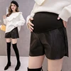 Cotton's Belly Patchwork PU Leather Shorts For Pregnant Women Fashionable Wide-legged Short Pants Maternity Side Split Trousers 1