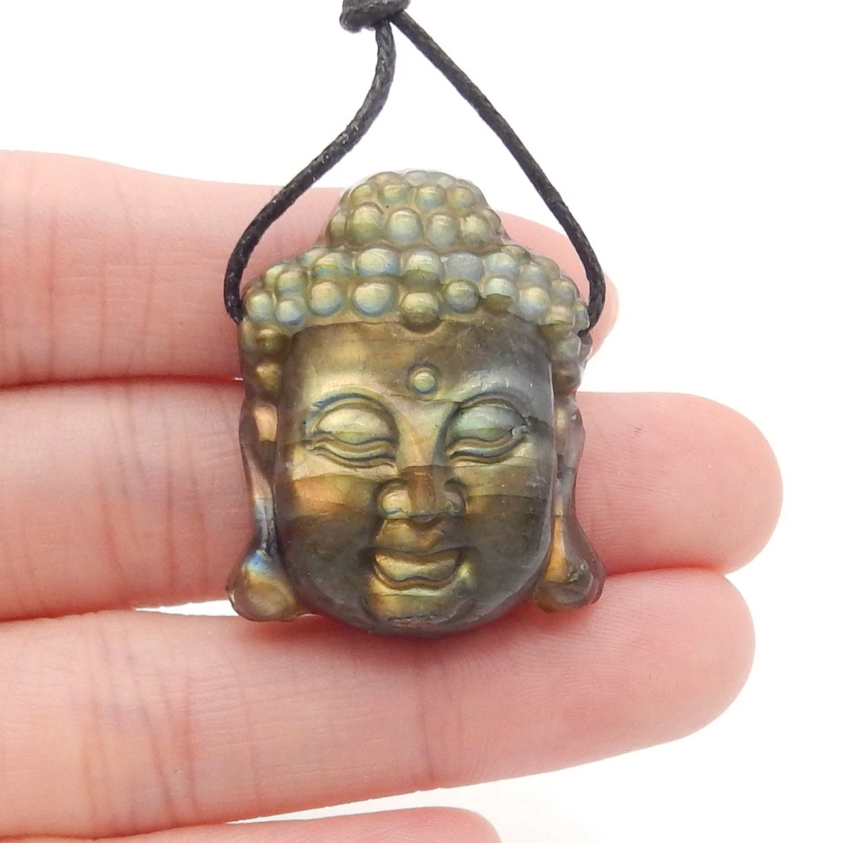 Natural Labradorite Buddha Carving Pendant, Flashy Labradorite