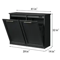 Trash Cabinet with Quick Installation and Deodorising Function, Wooden Trash Can Cabinet for Dining Room and Kitchen, Black 2