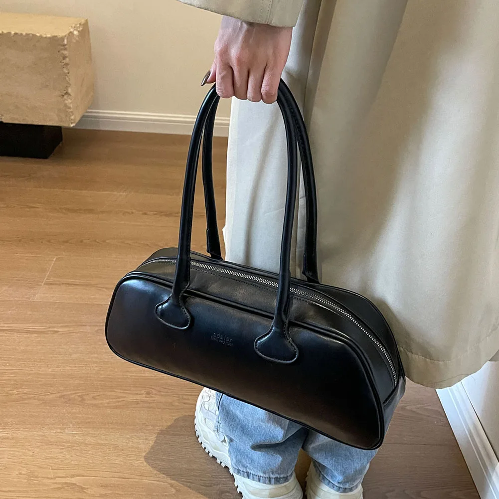 Women Fashion Shoulder Bag Large Capacity PU Leather Retro Commuting Bag Solid Color Trendy Shopping Bag Single Shoulder Bag 2