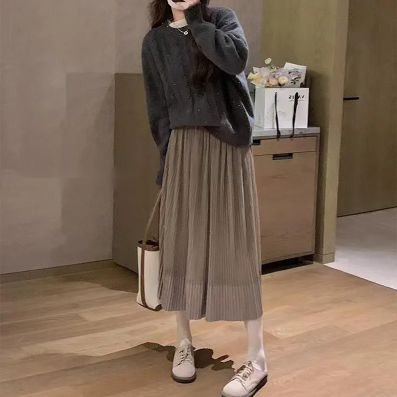 

Women Skirts High Waist Skirts Fashion A Line Temperament Casual Fashion All-match Simple Streetwear Elastic Skirt New