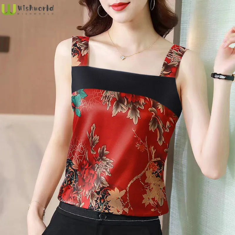 

2022 New Comfortable Vest Women's Sports Slim Printed T-shirt Fashion Waist Closing High-grade Sleeveless Suspender