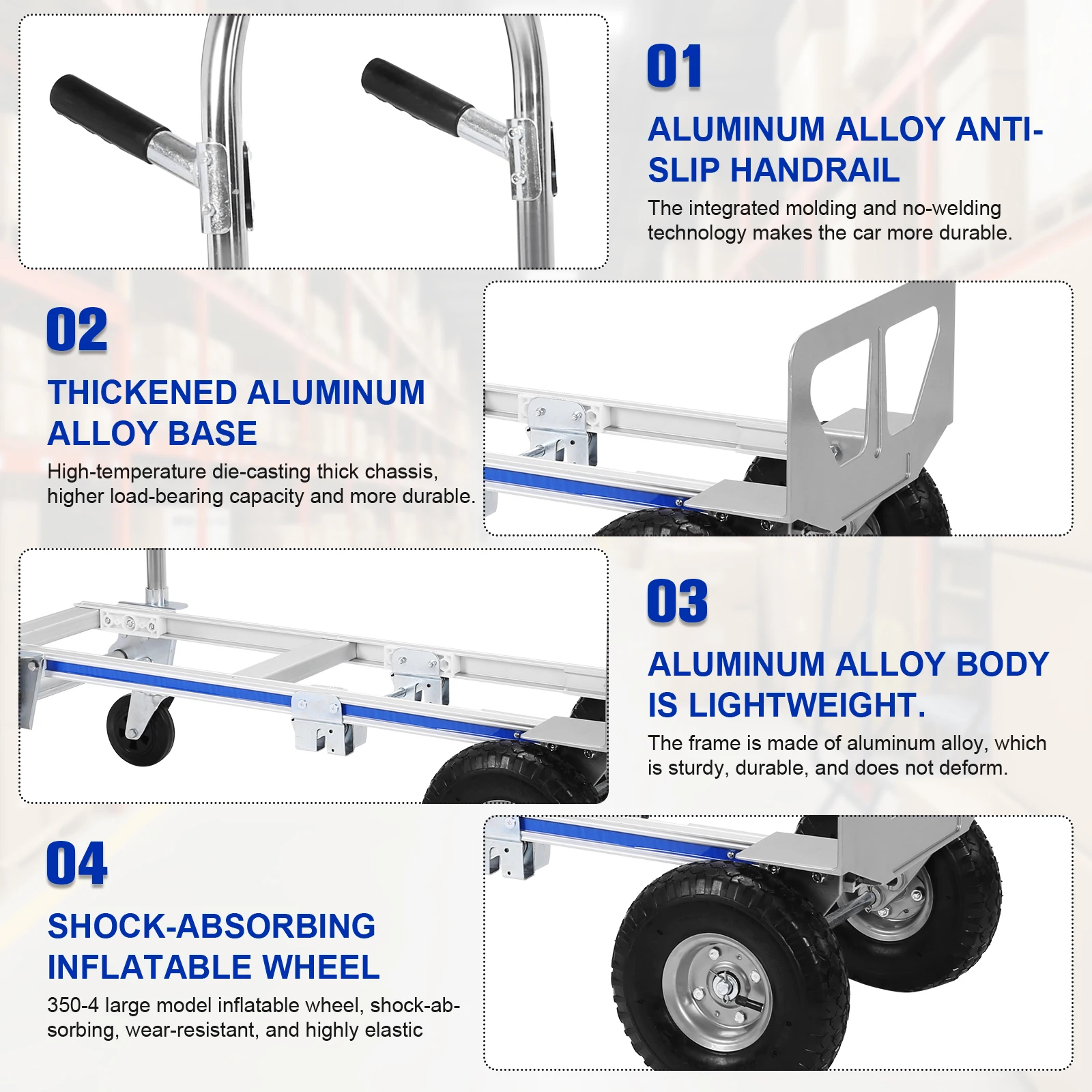 2 in 1 Aluminum 800LBS Capacity Folding Trolley W/Wheels Folding Hand Truck Dolly Cart for Logistics Shopping Home Office Moving