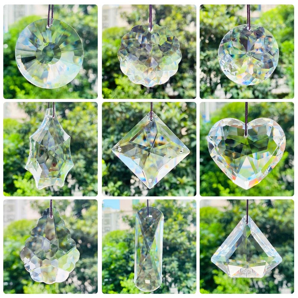 Muy Bien 1PC Faceted Crystal Prism Hanging Pendant Sun Catcher Chandelier Lamp Parts Lambaderler Clear Glass Bead Curtain Drop 5pc clear laser faceted prism geometry flying saucer ufo bead glass crystal shining sun catcher chandelier garland curtain parts