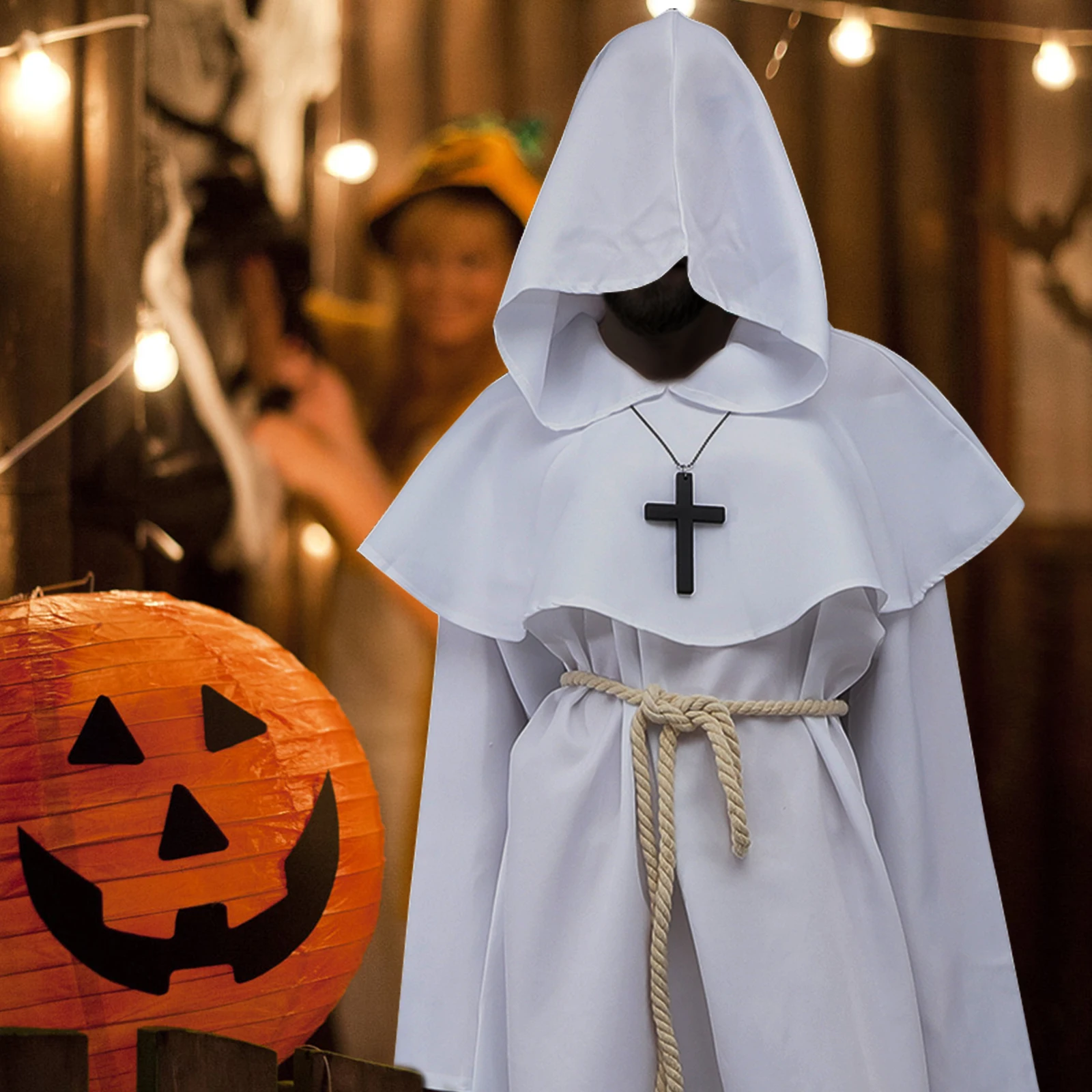 Mittelalterliche Mönchsrobe Mit Kapuze, Kreuz Und Seil – Aus Polyester, Größen S-XL, Für Halloween, Karneval Und Cosplay