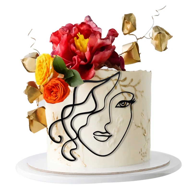 6 Pezzi Lady Face Cake Topper, Decorazione per Torte Linea Oro Topper per Torte con Volto di Signora Adatto per la Decorazione di Torte di Compleanno Topper per Torte Nuziali Forniture Feste