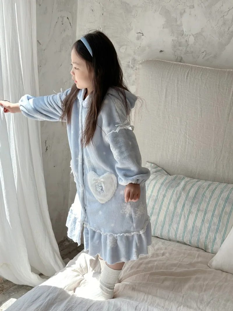 Sanrio New Girl Autumn Cartoon Kuromi Elsa Flannel Home Clothes Sleeping Skirt Warm and Cute Girl Sleeping Skirt Christmas Gift