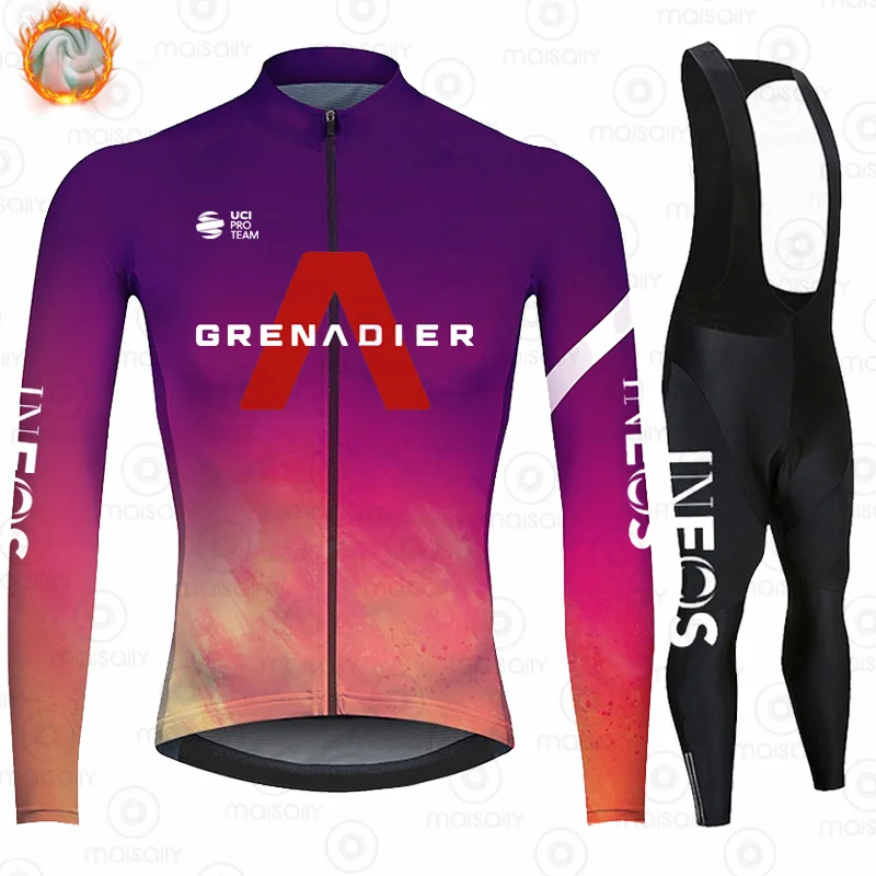 

Men's Long Sleeve Warm Fleece Cycling Jersey INEOS Grenadier Cycling Wear Mountain Bike Ropa Ciclismo Hombre