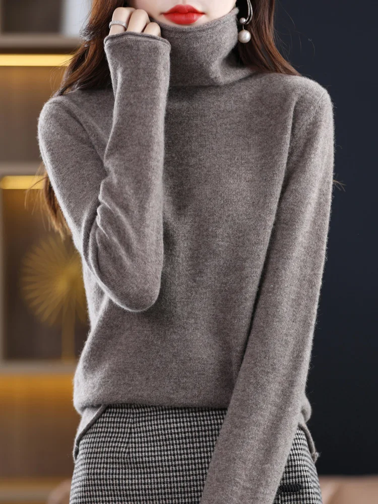 Fashion Basic Long Sleeve Pullover Autumn 100% Merino Wool Sweater Turtleneck Cashmere Women Knitted Clothing Tops