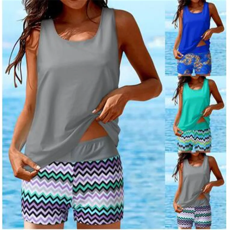 2023Women Tankini Swimsuits Printed 3 Piece Bathing Suits Swim Tank Top With Boy Shorts Swimwear