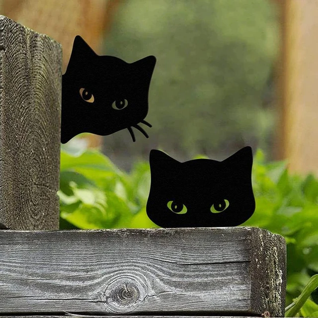 Lot de 3 panneaux de jardin chat noir avec piquets décorations