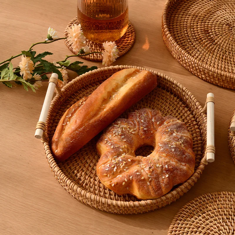 Hand Woven Rattan Dish, Fruit Bowl, Snack Basket Storage, Kitchen Supplies, Bread, Biscuit Tray, Bamboo Basket, Service Plate 2