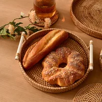 Hand Woven Rattan Dish, Fruit Bowl, Snack Basket Storage, Kitchen Supplies, Bread, Biscuit Tray, Bamboo Basket, Service Plate 2