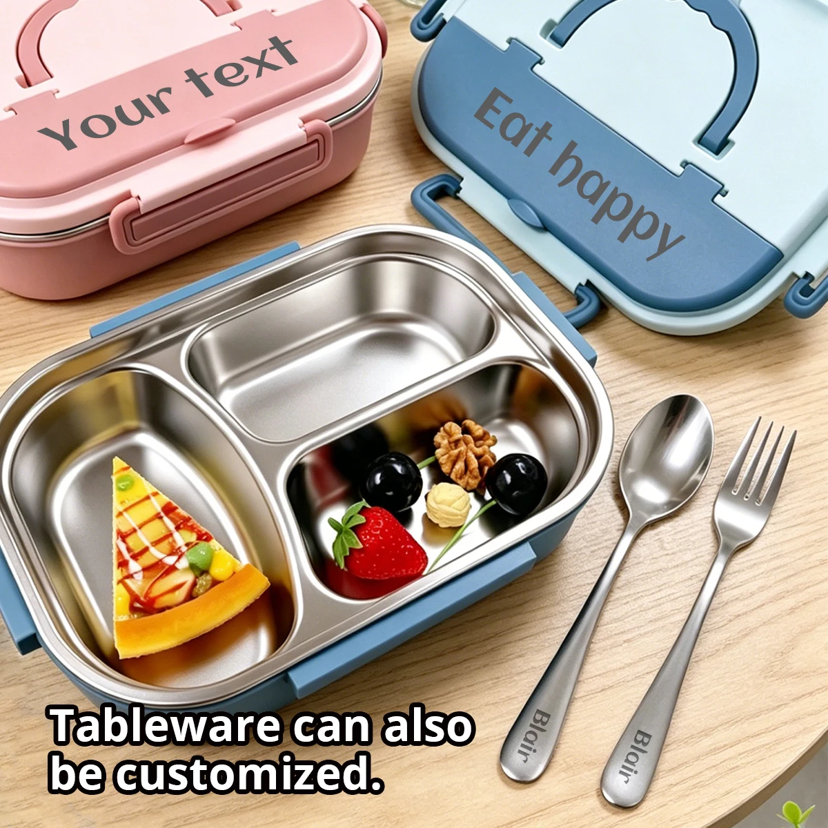 Custom Name Bento Lunch Box,Personalized 304 Material Stainless Steel Lunch Box,Birthday Gifts,Dinner Plate Compartment,Students - 3
