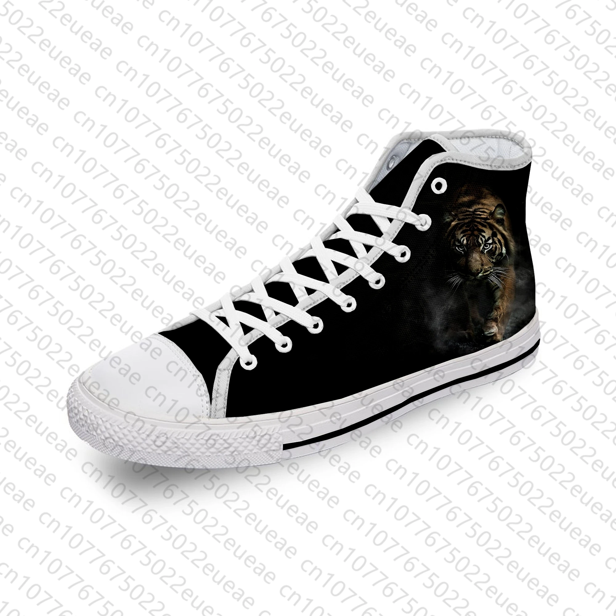 Animal 3D Tiger Head Cool Funny White Cloth Fashion 3D Print High Top Scarpe Di Tela Uomo Donna Sneakers Leggere E Traspiranti