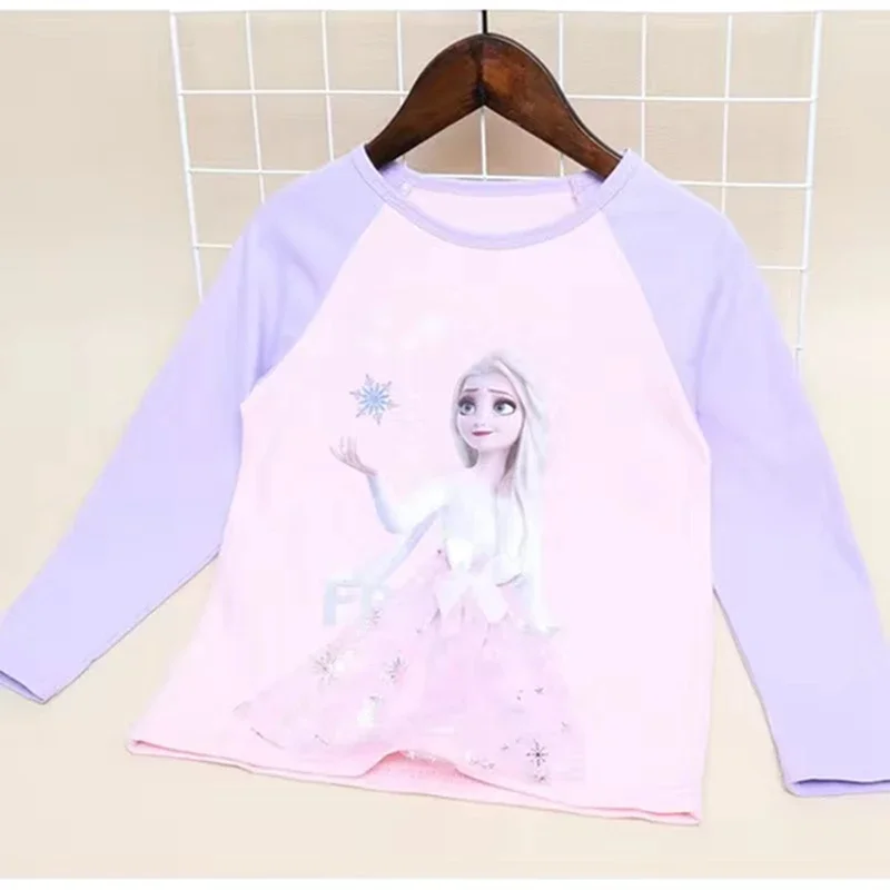 Girls Tshirts Spring Autumn Kids Long Sleeve Clothes Tops Cartoon Frozen Elsa Princess Tees Cotton Pajama Tops Children Outfit