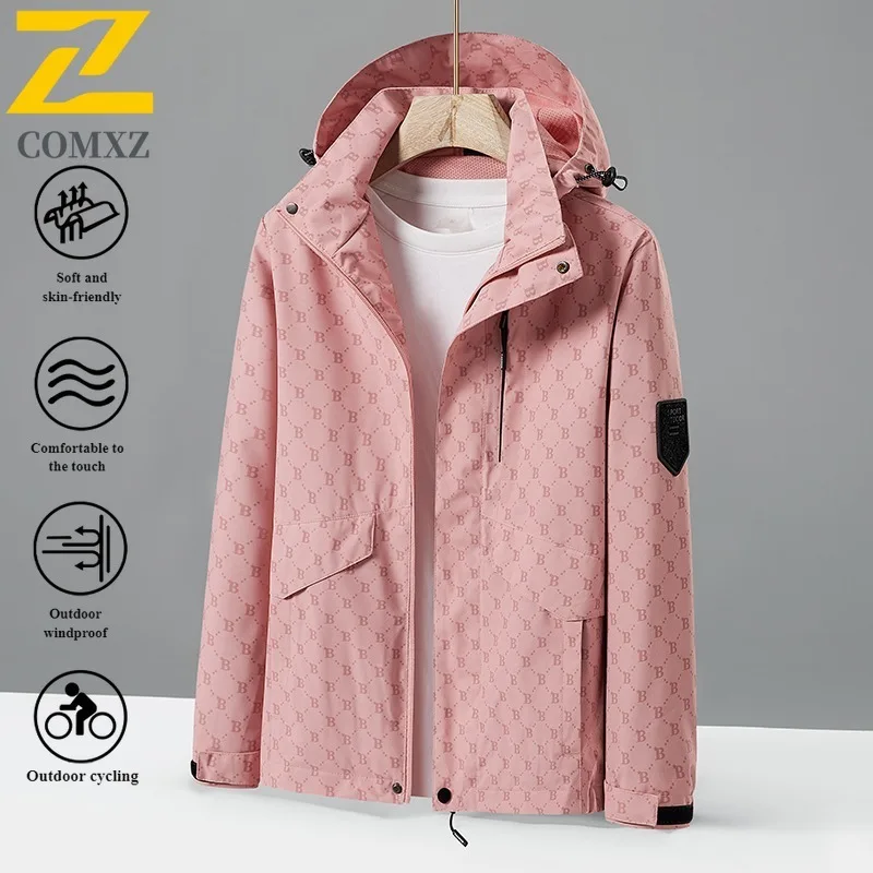 COMXZUnisex Windbreaker Thin Waterproof Windproof Detachable Hood Outdoor Jacket for Hiking Camping Fishing Spring Autumn Trendy