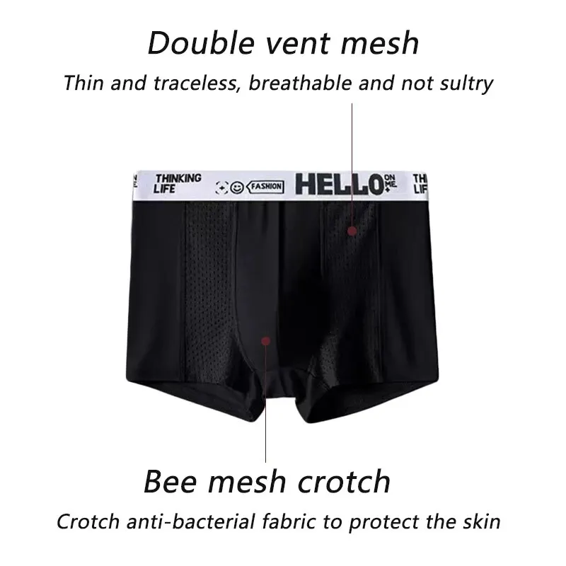 Men Boxers Shorts Underpants Underwear Ice Silk High Stretch Sports Breathable 2 Pieces 2XL 3XL 4XL