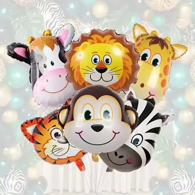 6 teile/satz 16 zoll Mini Tier Kopf Folienballon Wald Tiger Löwe Zebra Ballon JungleWild Tier Thema Geburtstag Party Dekoration