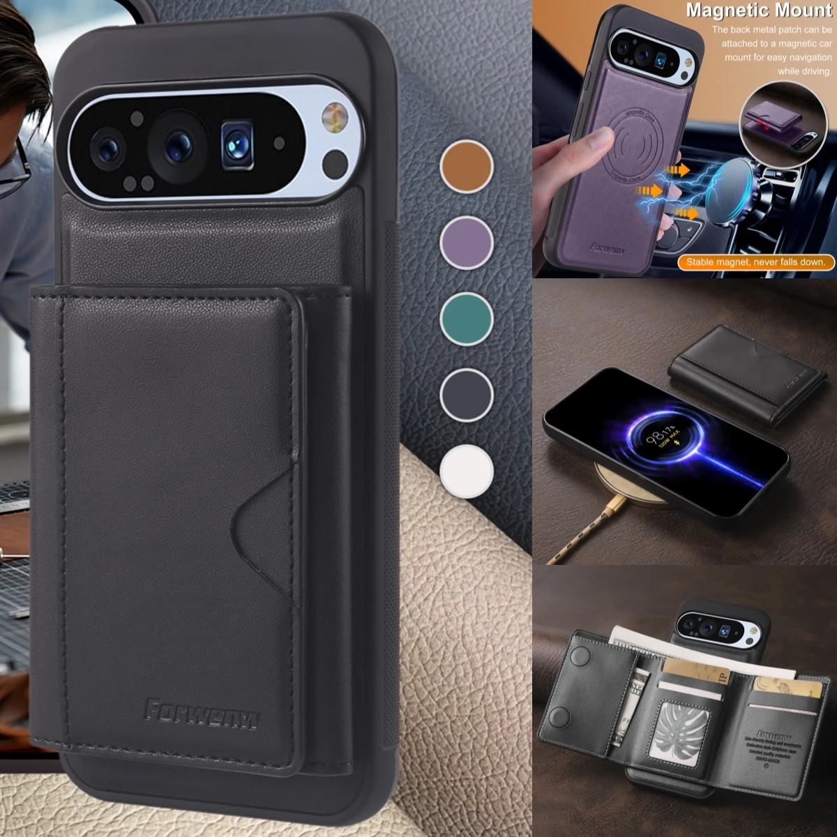 Magnetic Detachable Leather Case with Anti-Theft Magsafe Card Wallet