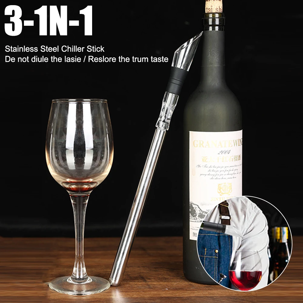 Ice Chil Bar Wine Cooler Set Wine Bottle Cooler Stick Rapid Iceless Chilling Rod Stainless Steel Aerator Pourer drink cooler wine cooler sleeve