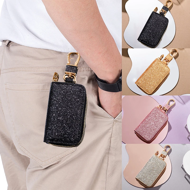 Key Case Key Case Cover Keychain Holder Shiny PU Key Pouch Zipper Key Holder Organizer Car Bag Keychain Wallet Fashion Simple Case Bag Car Protect Cover