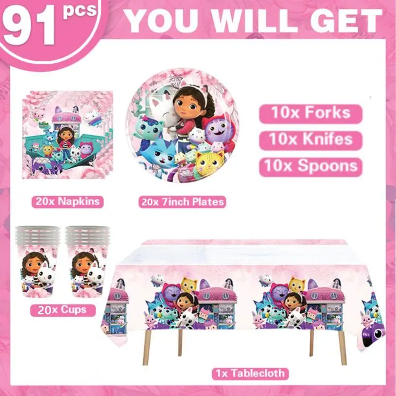 Gabby Dollhouse Geburtstagsparty Dekoration Geschenktüten Hängendes Banner Tischdecke Tischgeschirr für Kinder Happy Birthday Party Zubehör – Detail 4