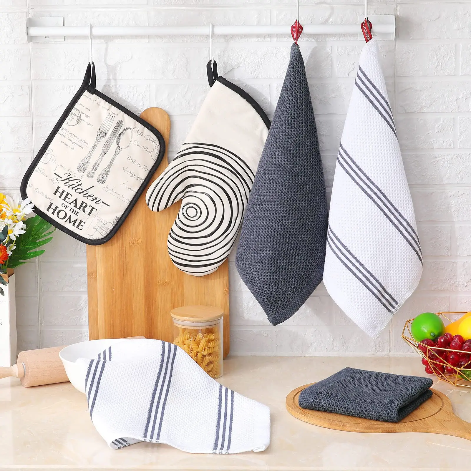 Zones La.com-Serviette en coton pour la cuisine, tissu gaufré à rayures, torchon  absorbant, séchage doux, livres pour la maison, Everths, 4/6 pièces